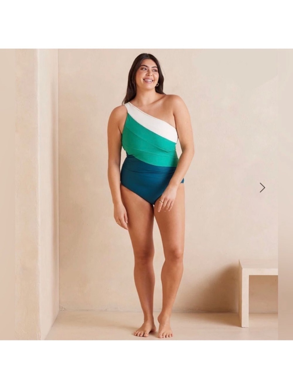 One-Shoulder Colorblock Swimsuit in Emerald, Teal & White - 14T New without tags